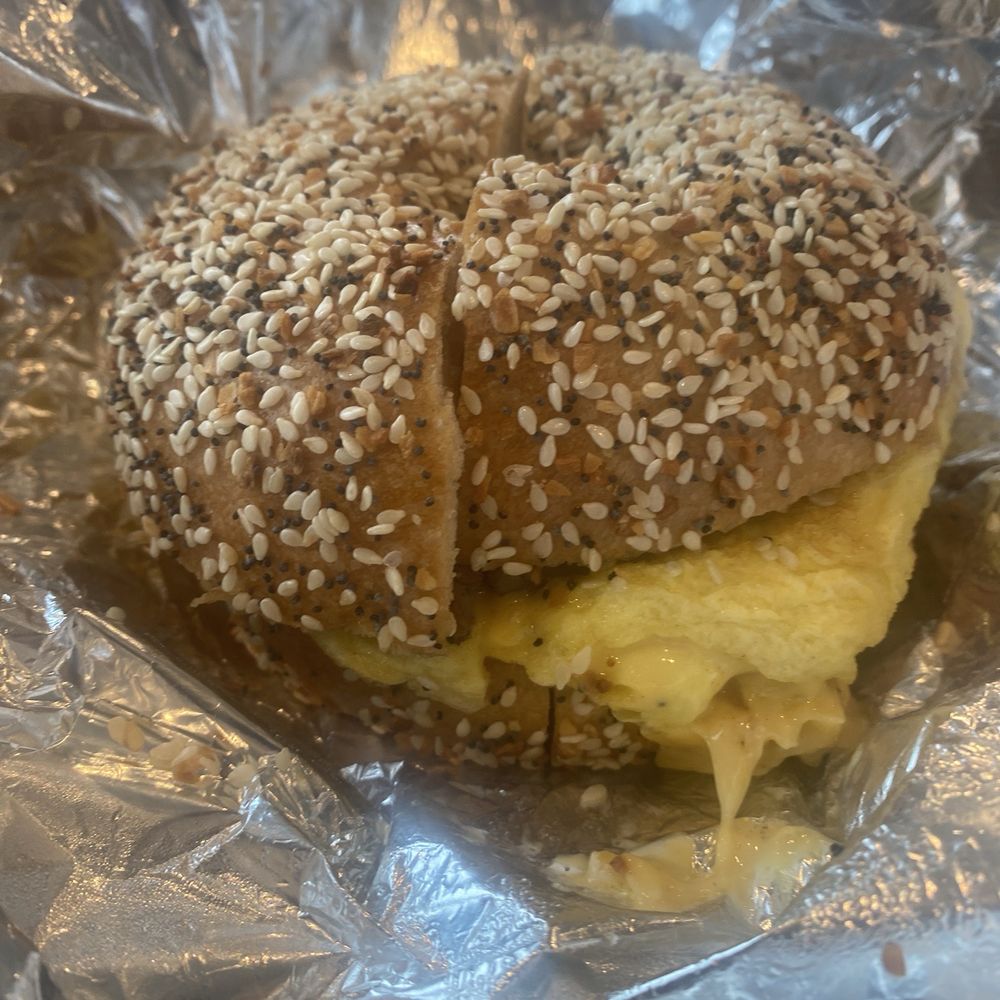 Everything bagel, sausage, egg and cheese