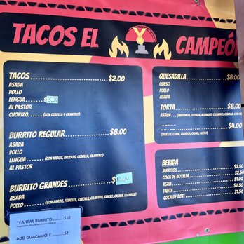 Tacos El Campeón - menu and prices - Tacos Near Me - Portland, Oregon Tacos El Campeón - menu and prices - Tacos Near Me - Portland, Oregon