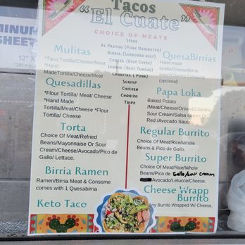 Tacos El Cuate - Menu, no prices - Street Vendors Near Me - Pittsburg, California