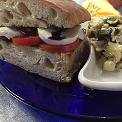 Cafe Aquarius - Caprese on ciabatta w/ pasta salad