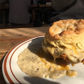 Pine State Biscuits - The Reggie (fried chicken, bacon & cheese with gravy) - Southern Near Me - Portland, Oregon Pine State Biscuits - The Reggie (fried chicken, bacon & cheese with gravy) - Southern Near Me - Portland, Oregon