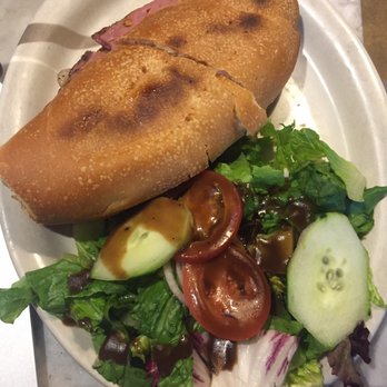Cafe Milano - Pastrami sandwich! Contains cheese, roasted red onions, and pesto. - Cafes Near Me - Berkeley, California