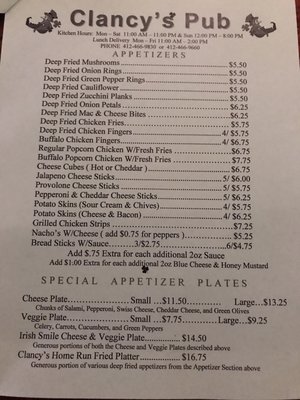 Menu photo 2 Clancy's Pub Dravosburg, PA Menu photo 2 Clancy's Pub Dravosburg, PA