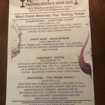 Wine Mountains - Red reserve tasting menu - Wine Bars Near Me - Pinetop-Lakeside, Arizona Wine Mountains - Red reserve tasting menu - Wine Bars Near Me - Pinetop-Lakeside, Arizona