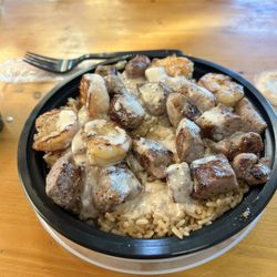 Asian Fusion Grill - Shrimp and steak bowl.