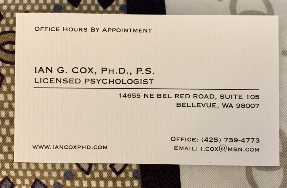 Ian G Cox, PH.D - child therapist in Kirkland, WA