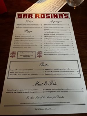 Menu photo 5 Bar Rosina's Greenwich, CT