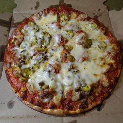 Chanticlear Pizza - A 10" Meat Feast, thin crust with a couple of extra toppings (they forgot one of them).