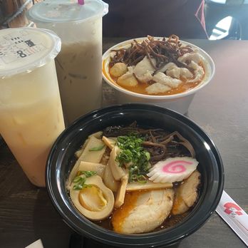 Pop pot Noodle & Tea House - Shoyu ramen, chicken Pot Noodle Soup, passion fruit milk tea and Premium Taro Iced Coffee - Noodles Near Me - Jackson Heights, New York