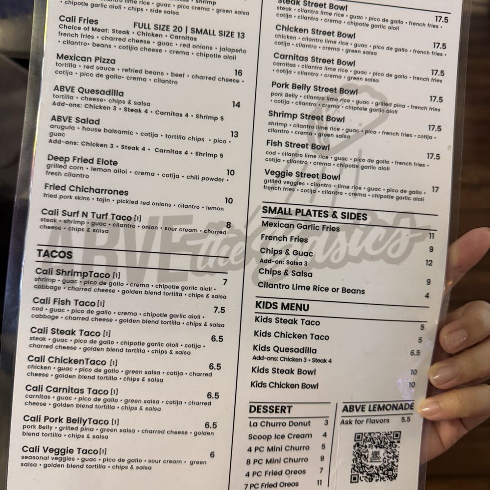 ABVE The Basics - Menu - New Mexican Cuisine Near Me - San Jose, California
