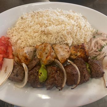 Zena's Lebanese Cuisine - Two skewer plate with chicken and filet mignon - Mediterranean Near Me - Orange, California Zena's Lebanese Cuisine - Two skewer plate with chicken and filet mignon - Mediterranean Near Me - Orange, California