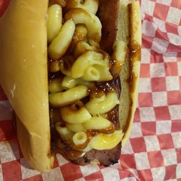Mac and cheese hot dog