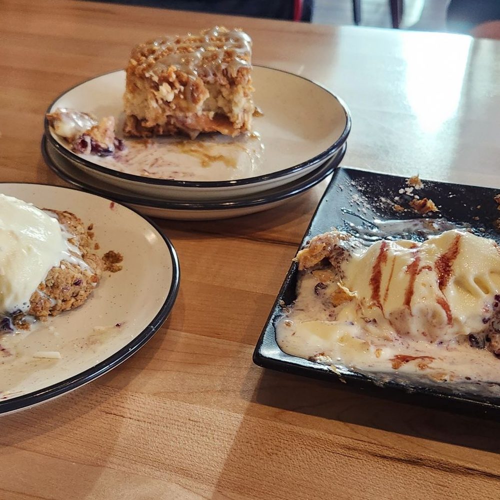Oatmeal and craisin cookie and ice cream; apple pie cheesecake; berry turnover with ice cream. Better looking in person! Oatmeal and craisin cookie and ice cream; apple pie cheesecake; berry turnover with ice cream. Better looking in person!
