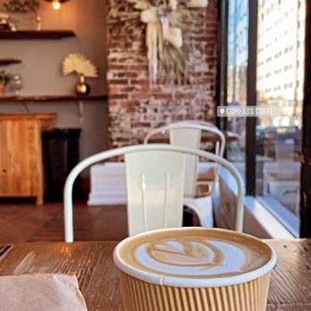 Compass Coffee Downtown - Warm coffee latte with oat milk... with a specialty brown sugar syrup added- delicious! - Coffee & Tea Near Me - Vancouver, Washington Compass Coffee Downtown - Warm coffee latte with oat milk... with a specialty brown sugar syrup added- delicious! - Coffee & Tea Near Me - Vancouver, Washington