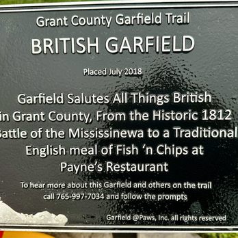 Paynes Restaurant - The Garfield Trail: Marker for the British Garfield. - British Near Me - Gas City, Indiana Paynes Restaurant - The Garfield Trail: Marker for the British Garfield. - British Near Me - Gas City, Indiana