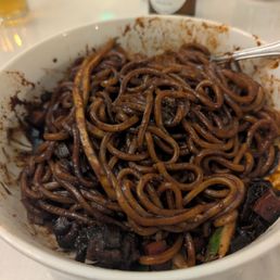 Noodles with Jjajam sauce (already dug into). Noodles with Jjajam sauce (already dug into).