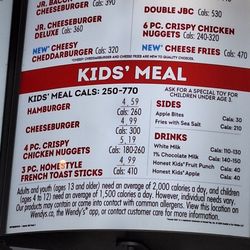 Wendy's - Stationary menu!