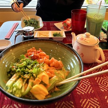 KHA Sushi Land - Salmon and Tuna Poke bowl, green tea, seaweed salad, sushi burrito, and Pakota milk shake - Sushi Bars Near Me - Mequon, Wisconsin KHA Sushi Land - Salmon and Tuna Poke bowl, green tea, seaweed salad, sushi burrito, and Pakota milk shake - Sushi Bars Near Me - Mequon, Wisconsin