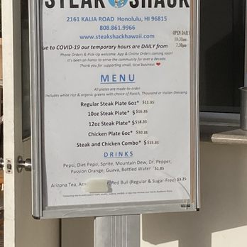 Steak Shack - Menu as of 12/19/22 - Steakhouses Near Me - Honolulu, Hawaii Steak Shack - Menu as of 12/19/22 - Steakhouses Near Me - Honolulu, Hawaii