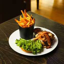 ECB - Cheese burger with bacon and fries