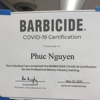 Aspen Hill Barber Shop - Phuc's COVID-19 Certification by BARBICIDE. - Barbers Near Me - Silver Spring, Maryland Aspen Hill Barber Shop - Phuc's COVID-19 Certification by BARBICIDE. - Barbers Near Me - Silver Spring, Maryland