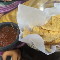 Chips and salsa. Half eaten Chips and salsa. Half eaten