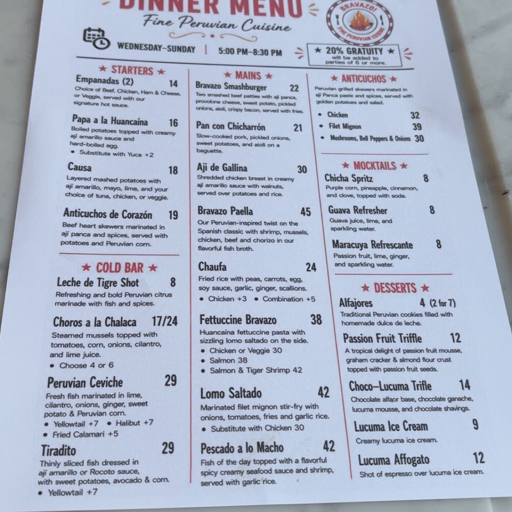 Bravazo - Dinner Menu - Latin American Near Me - Pleasanton, California Bravazo - Dinner Menu - Latin American Near Me - Pleasanton, California