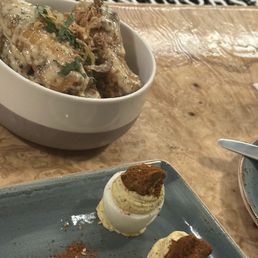 Deviled eggs and grilled chicken wings Deviled eggs and grilled chicken wings
