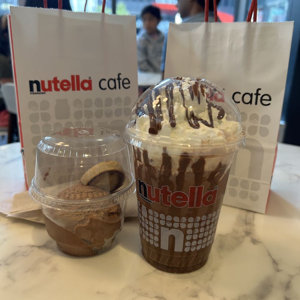 Nutella Cafe - Iced Nutella drink with Nutella drizzle and Nutella Gelato - Desserts Near Me - Chicago, Illinois Nutella Cafe - Iced Nutella drink with Nutella drizzle and Nutella Gelato - Desserts Near Me - Chicago, Illinois