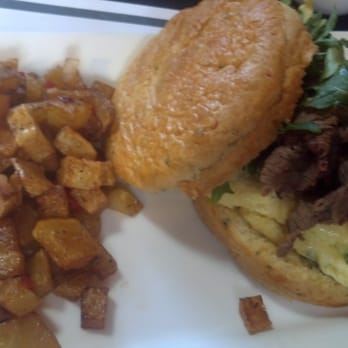 Prep & Pastry - Tri-Tip Sanwich: on house made cheddar biscuit w/tri-tip, scrambled egg, Arugula, & jalapeno jam - Breakfast & Brunch Near Me - Tucson, Arizona Prep & Pastry - Tri-Tip Sanwich: on house made cheddar biscuit w/tri-tip, scrambled egg, Arugula, & jalapeno jam - Breakfast & Brunch Near Me - Tucson, Arizona