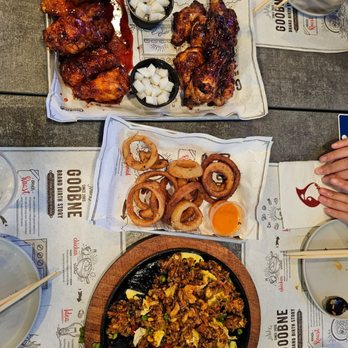 Goobne Chicken Fullerton - Half and half chicken wings (bone in) Galbi & Sweet & Spicy, onion rings, and UFO fried rice (mixed up) - Korean Near Me - Fullerton, California Goobne Chicken Fullerton - Half and half chicken wings (bone in) Galbi & Sweet & Spicy, onion rings, and UFO fried rice (mixed up) - Korean Near Me - Fullerton, California