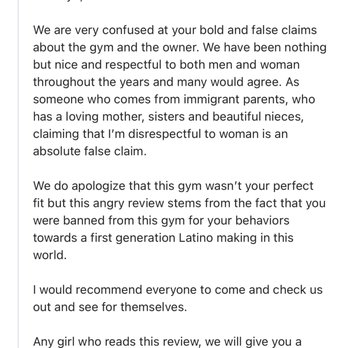 Hybrid Strength Athletics - Owner's response to my google review where he engaged in targeted, gender-based harassment against me in retaliation. - Gyms Near Me - Chicago, Illinois