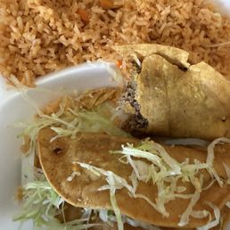 Shredded No. 4 Two Beef Tacos and rice Shredded No. 4 Two Beef Tacos and rice