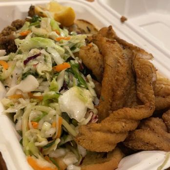 Saltbox Seafood Joint - Fried Catish and Oyster Combo Roll with Slaw $19 - Seafood Near Me - Durham, North Carolina Saltbox Seafood Joint - Fried Catish and Oyster Combo Roll with Slaw $19 - Seafood Near Me - Durham, North Carolina