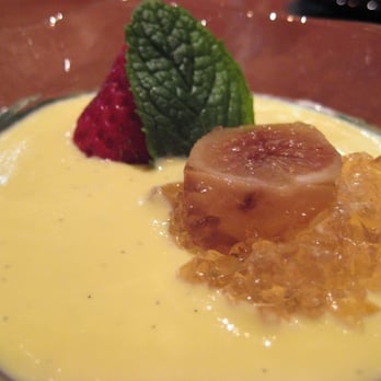Wakuriya - houji-cha (roasted green tea) jelly crème anglaise, compote de fruits served with a cup of sen-cha (green tea) - Japanese Near Me - San Mateo, California