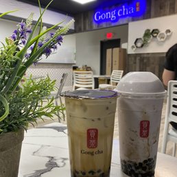 Brown Sugar Milk and Taro Smoothie both with boba.
