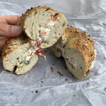 The Bagel Factory - 17th St - everything bagel with vegetable tofu cream cheese - Bagels Near Me - Brooklyn, New York The Bagel Factory - 17th St - everything bagel with vegetable tofu cream cheese - Bagels Near Me - Brooklyn, New York