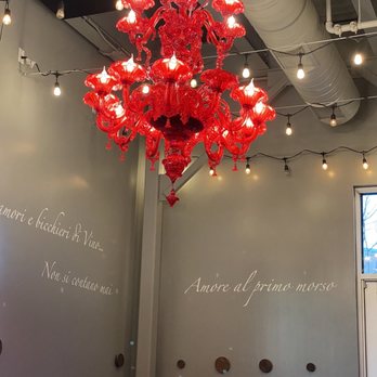 Cattivella - Red chandelier to distract a terrible seating - Italian Near Me - Denver, Colorado Cattivella - Red chandelier to distract a terrible seating - Italian Near Me - Denver, Colorado