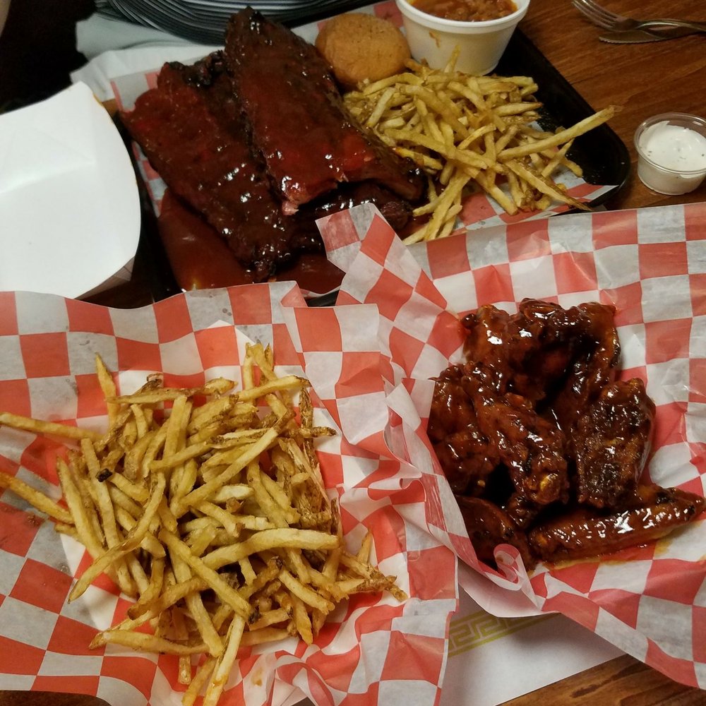 Fair fries, raspberry bbq wings and ribs, baked beans and a roll. All so cheap and delicious! Fair fries, raspberry bbq wings and ribs, baked beans and a roll. All so cheap and delicious!