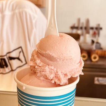 Unique Pastry Factory - a pink ice cream in a blue and white cup - Gelato Near Me - Temecula, California