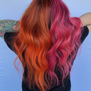 Victory Salon - Half and half pink/orange hair. - Hair Salons Near Me - San Antonio, Texas Victory Salon - Half and half pink/orange hair. - Hair Salons Near Me - San Antonio, Texas