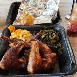 Who's Got Soul Southern Grill Duluth - BBQ rubbed wings, collards and meh and cheese.