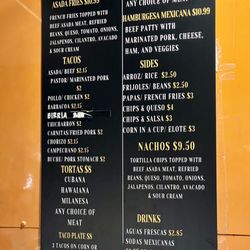 Chuy’s Street Tacos - Menu, December 2023