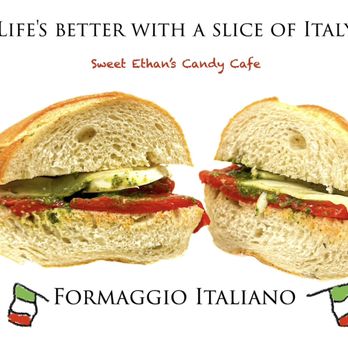 Sweet Ethans Candy Cafe - ITALIAN QUESO aka Formaggio Italiano. provolone, fresh mozzarella, Parmesan, roasted red pepper, tomato, and pesto sauce! - Candy Stores Near Me - Claremont, California Sweet Ethans Candy Cafe - ITALIAN QUESO aka Formaggio Italiano. provolone, fresh mozzarella, Parmesan, roasted red pepper, tomato, and pesto sauce! - Candy Stores Near Me - Claremont, California