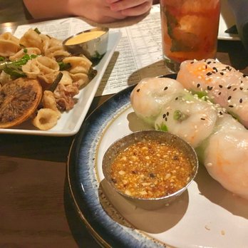 Juju - Calamari (right) & Shrimp Spring Rolls (left) - Tapas/Small Plates Near Me - Durham, North Carolina Juju - Calamari (right) & Shrimp Spring Rolls (left) - Tapas/Small Plates Near Me - Durham, North Carolina