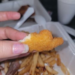 4 dollar store frozen dinosaur nuggets over an obscene amount of stale old fries for 10 bucks