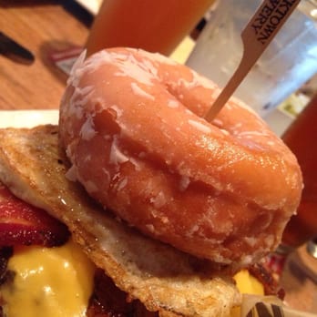 Bricktown Brewery - Luther Burger. Bacon cheeseburger with egg and donut. Not a fresh donut either, KrispyKreme would of been a  better choice. ~ok~ - American Near Me - Shawnee, Oklahoma