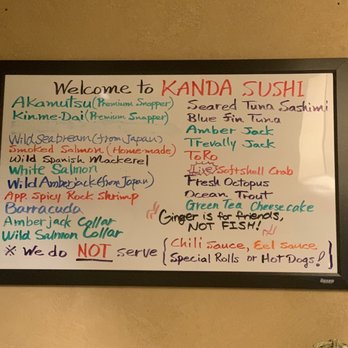 Kanda Sushi - a whiteboard with a list of food items - Sushi Bars Near Me - Thousand Oaks, California