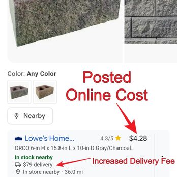 Lowe's Home Improvement - Lowes posted online price and delivery fee - Hardware Stores Near Me - Escondido, California Lowe's Home Improvement - Lowes posted online price and delivery fee - Hardware Stores Near Me - Escondido, California