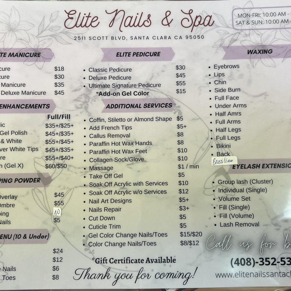 Elite Nail - Prices as of 11/12/2022 - Nail Salons Near Me - Santa Clara, California Elite Nail - Prices as of 11/12/2022 - Nail Salons Near Me - Santa Clara, California
